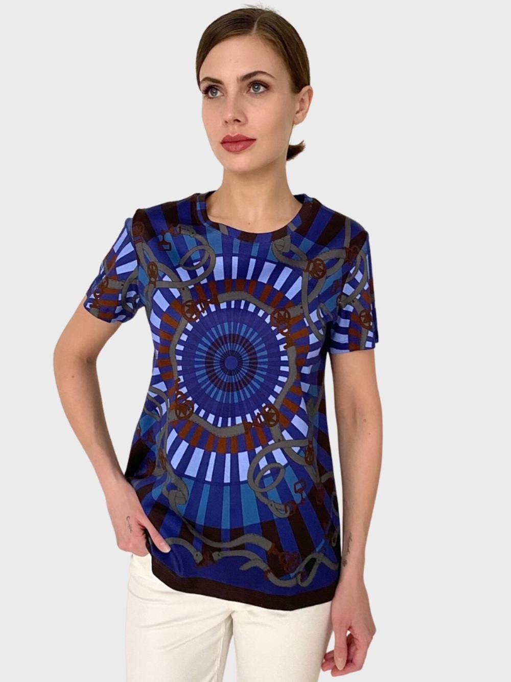 RANI ARABELLA PRINTED T-SHIRT: FIRENZE NAVY Size Medium